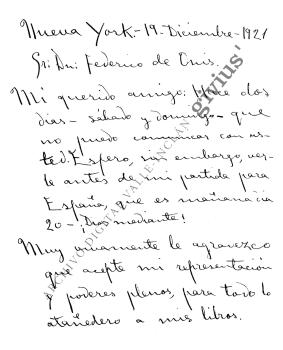 Carta a Federico de Onís