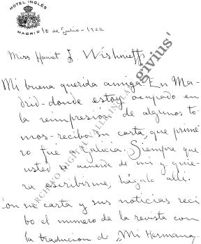 Carta a Harriet V. Wishnieff