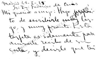 Tarjeta a Federico de Onís