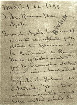 Carta a Ramón Pérez de Ayala