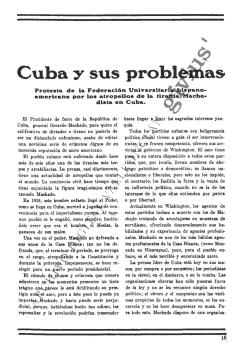 Cuba y sus problemas. Protesta de la Federación Universitaria hispano-americana por los atropellos de la tiranía de Machado en Cuba