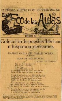 El Eco de las aulas. Colección de poesías ibéricas e hispanoamericanas. Ramón María del Valle-Inclán (Español) Rosa de melancolía